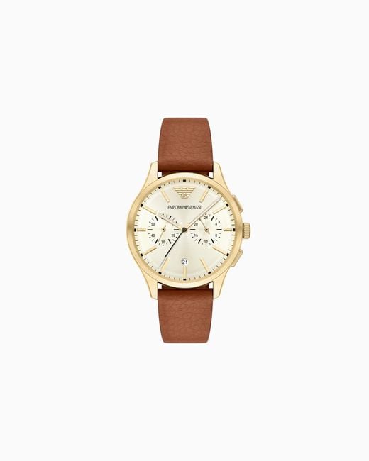 Emporio Armani White Chronograph Leather Watch for men