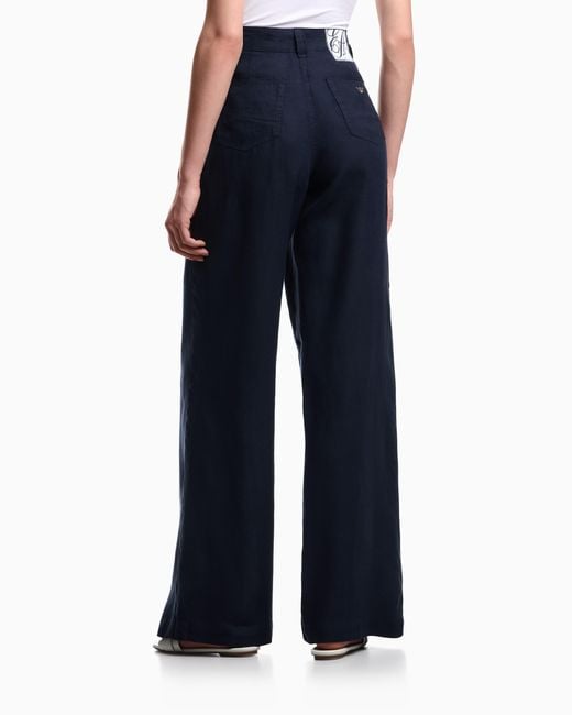 Emporio Armani Blue J14 Regular-Fit Linen Trousers