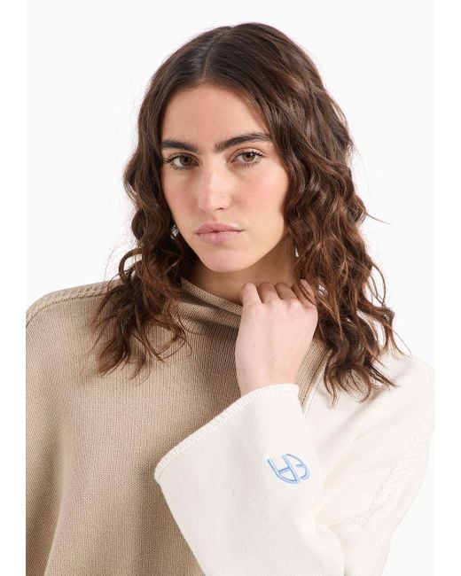 Emporio Armani Natural Funnel-neck Jumper With Intarsia And Embroidered Logo