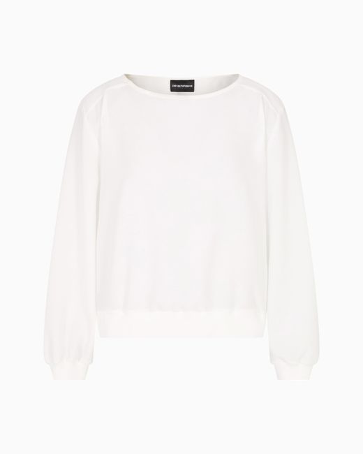 Emporio Armani White Bluse Mit Rundhalsausschnitt, Gefertigt Aus Fließendem Krepp