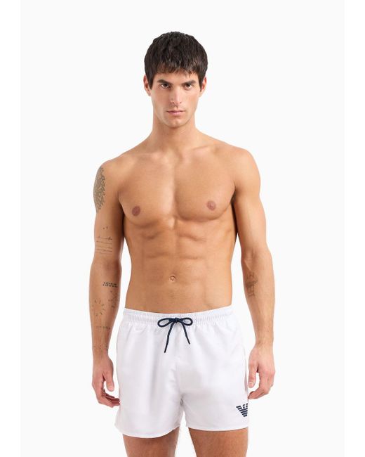 Emporio Armani White Essential Drawstring Swim Shorts for men