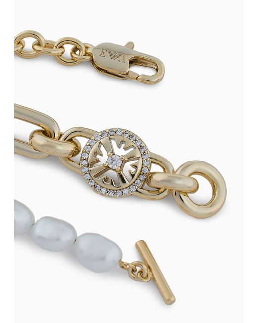Emporio Armani Gold-tone Brass And White Fresh Water Pearls Station Bracelet