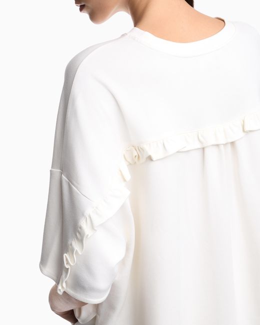 Emporio Armani White Interlock Jersey T-Shirt With Ruffles