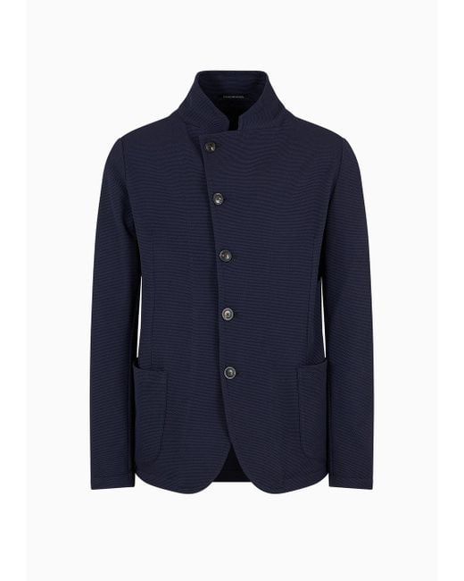 Emporio Armani Guru-collar Jacket With Off-centre Fastening In 3d Emporio Armani Guru-collar Jacket With Off-centre Fastening In 3d