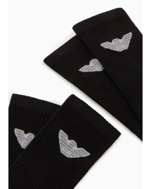 Emporio Armani Black Two-pack Of Terrycloth Socks With Sports Logo for men