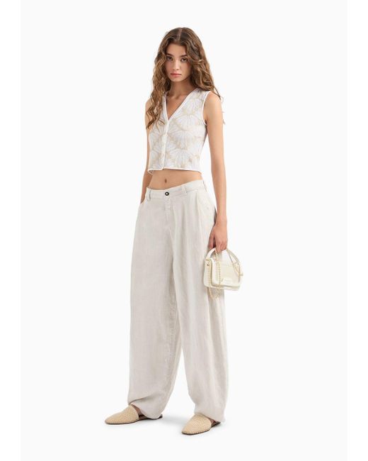 Emporio Armani White Asv Garment-dyed Denim-effect Linen And Lyocell Blend Trousers