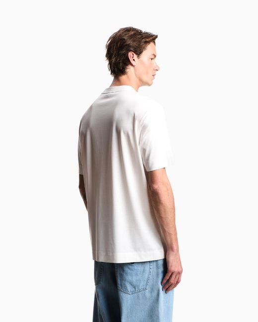 Emporio Armani White Lyocell Blend Jersey T-Shirt With Printed And Embroidered Graphic Design for men