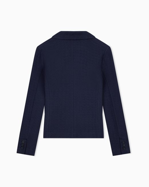 Emporio Armani Blue Unlined Cotton Jersey Blazer With A Jacquard Relief Pattern