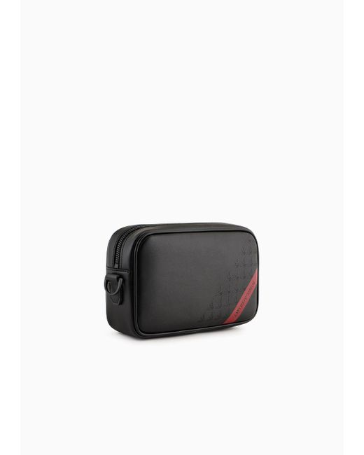 Emporio Armani Black Smooth Regenerated Leather Washbag With Asv Red Band for men