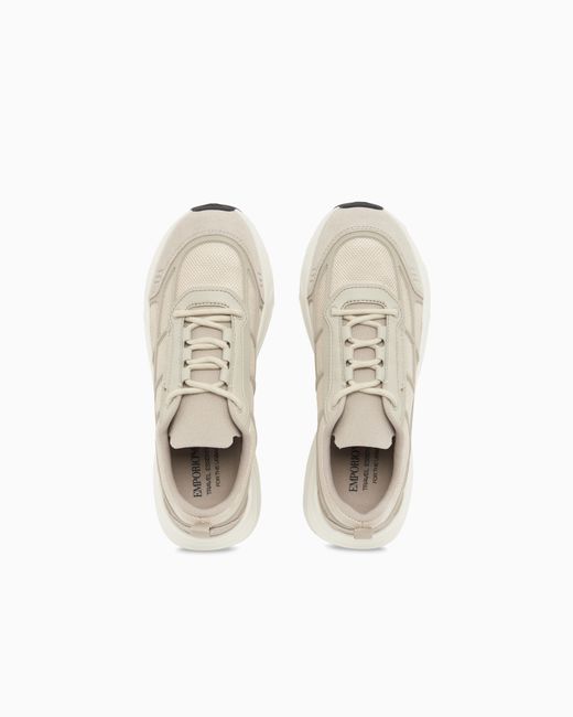 Emporio Armani White Mesh Sneakers With Suede Details Travel Essential for men