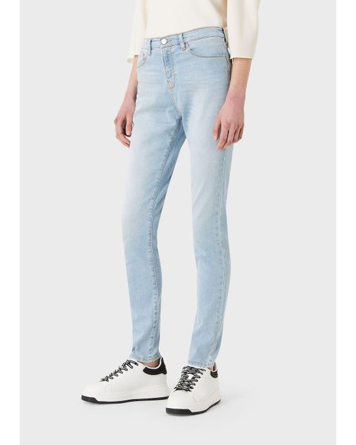 Emporio Armani J20 High-waisted Super Skinny-leg Faded Comfort-denim Jeans  in Blue | Lyst Canada