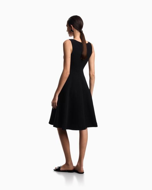 Emporio Armani Black Embossed Jersey Full-Skirted Dress