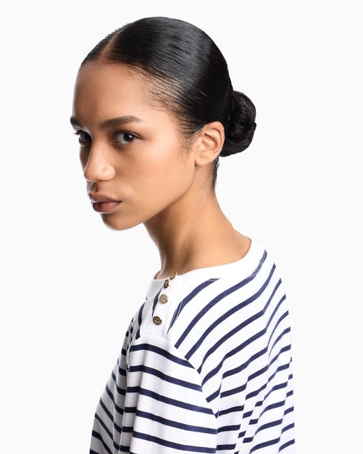 Emporio Armani Blue Striped Modal Jersey Jumper