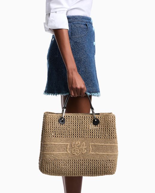 Emporio Armani Natural Myea Bag Woven Straw Medium Shopper Bag