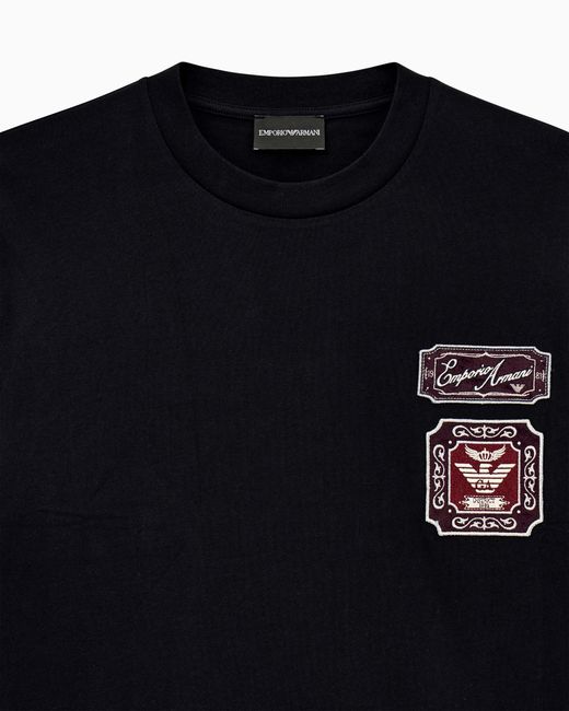 Emporio Armani Black Heavy Jersey T-Shirt With Embroidered Logo Patch for men