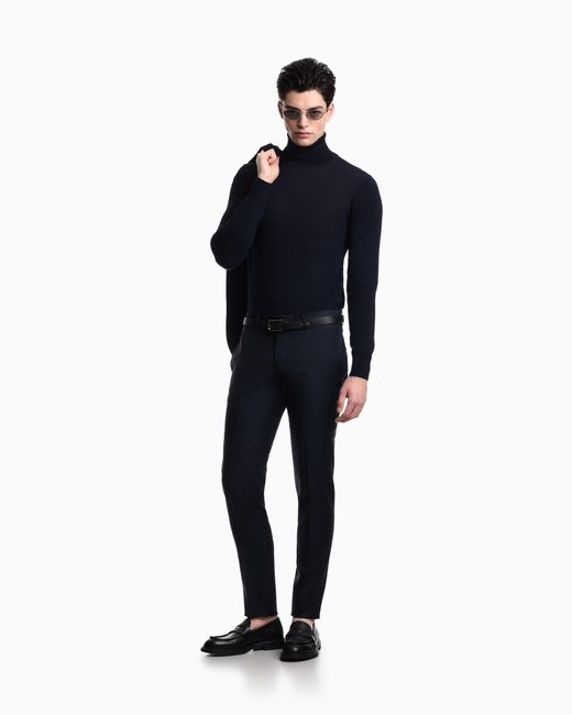 Emporio Armani Blue Pure Virgin-Wool Rollneck Jumper for men