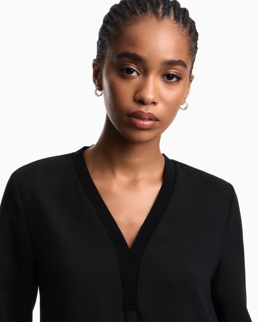 Emporio Armani Black Flowing Crêpe V-Neck Blouse
