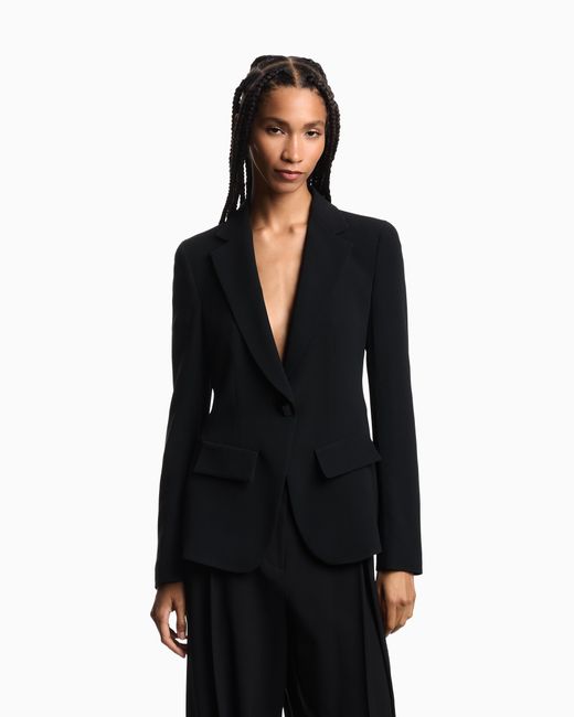 Emporio Armani Black Single-Breasted Cady Crêpe Blazer