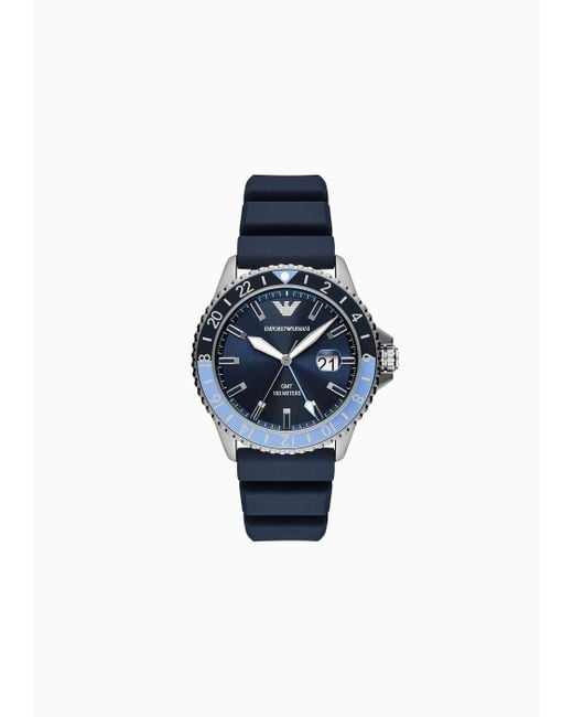 Emporio Armani Uhr Mit Gmt-zweizeigerwerk Aus Blauem Silikon in Blue für Herren