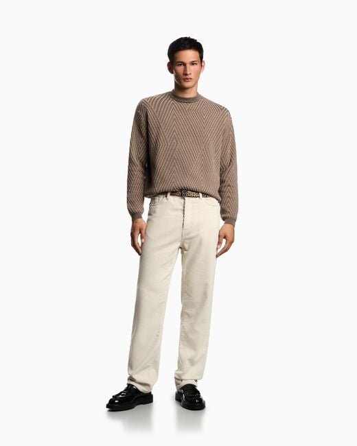 Emporio Armani Brown Virgin Wool-Blend Jumper With Op-Art Jacquard With Oversized Diamonds for men