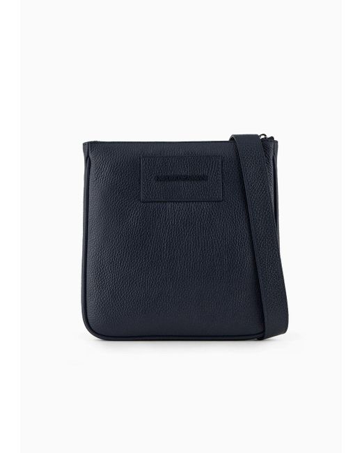 Emporio Armani Blue Flat Tumbled Leather Shoulder Bag for men