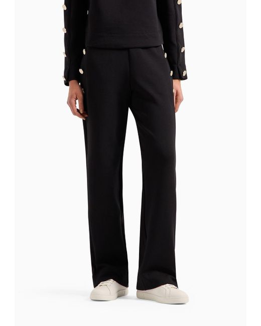 Emporio Armani Black Double-jersey Palazzo Trousers With Golden Buttons