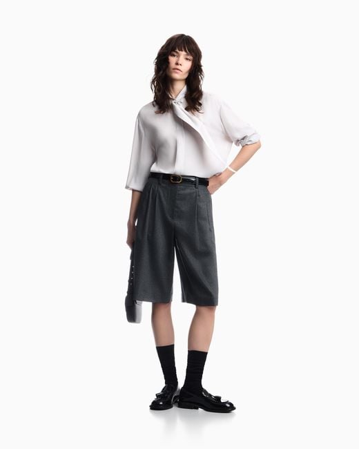 Emporio Armani Blue Wool Flannel Pleated Bermuda Shorts Signature Capsule