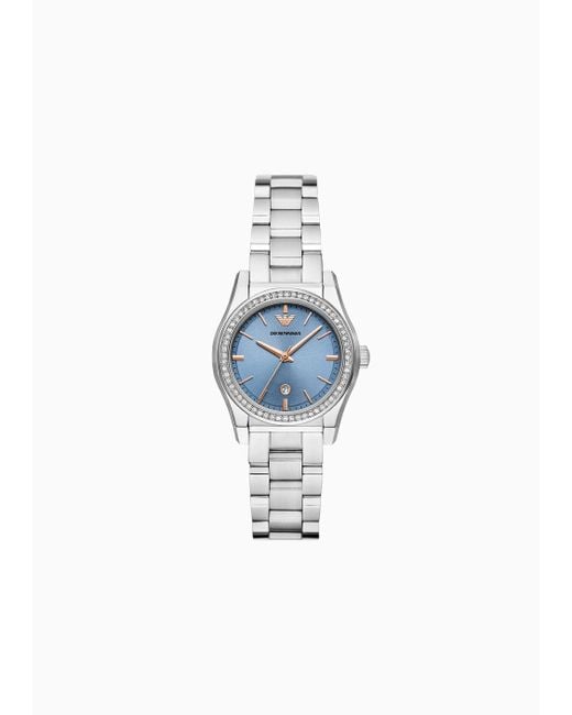 Reloj De Acero Inoxidable De Tres Agujas Con Fecha Emporio Armani de color Blue