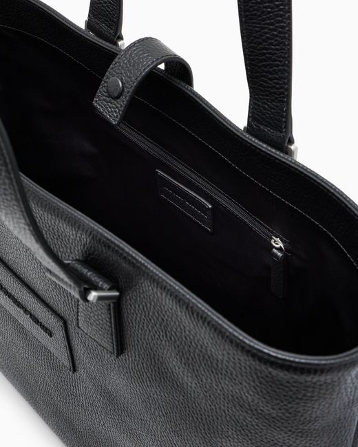 Emporio Armani Black Tumbled Leather Shopper Bag for men