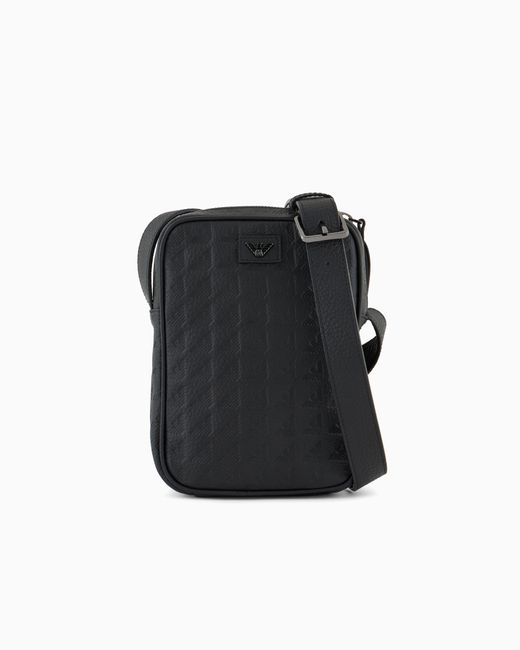Emporio Armani Black Leather Tech Case With All-Over Embossed Eagle for men