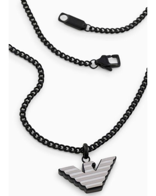Emporio Armani Halskette Mit Anhänger Aus Edelstahl In Silberfarben Und Schwarz in White für Herren
