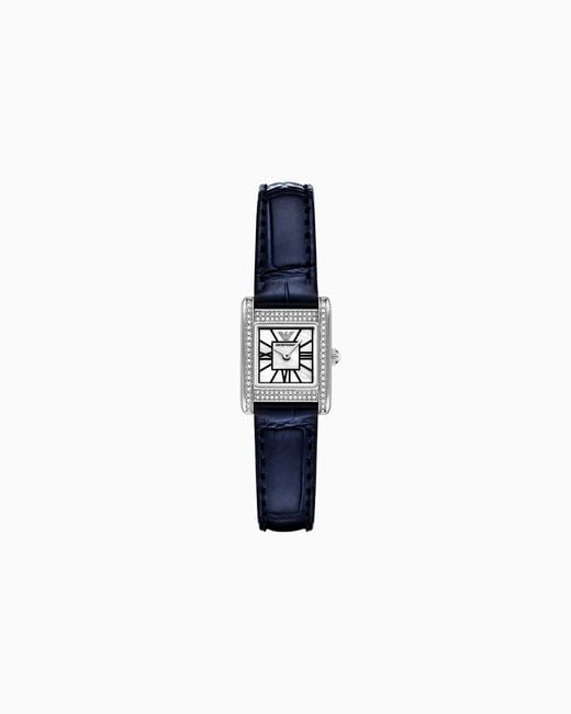 Emporio Armani Blue Two-Hand Leather Watch