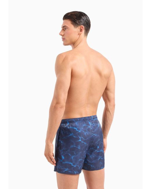 Bañador Modelo Pantalón Corto De Tejido Iridiscente Estampado Emporio Armani de hombre de color Blue