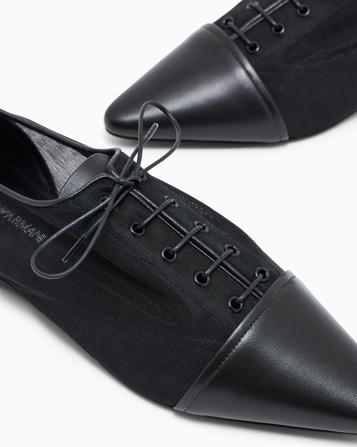 Emporio Armani White Pointed-Toe Mesh Lace-Ups