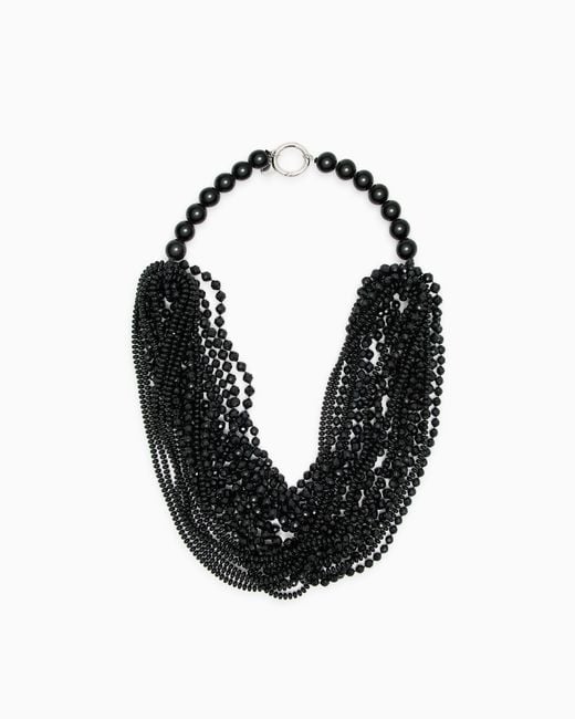 Collier Long Multirangs Avec Boules Et Pierres À Facettes Emporio Armani en coloris Black