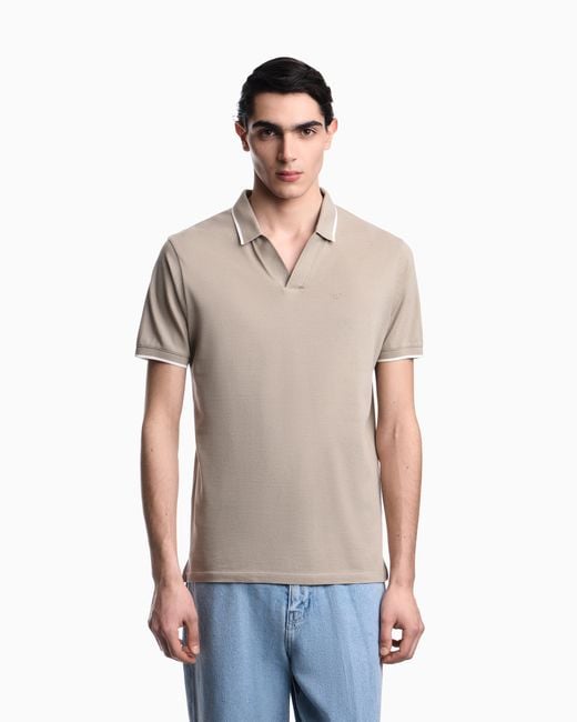 Emporio Armani Gray V-Neck Piqué Polo Shirt for men