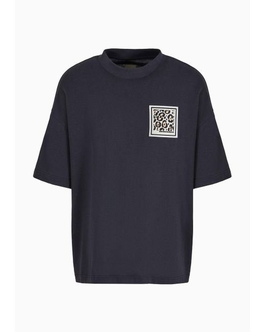 Emporio Armani Blue Sustainability Values Capsule Collection Organic-jersey T-shirt With Patch for men