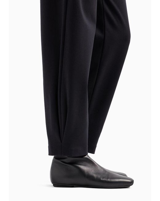 Emporio Armani Black Stretch Milano-stitch Fabric Trousers With Narrow Hem
