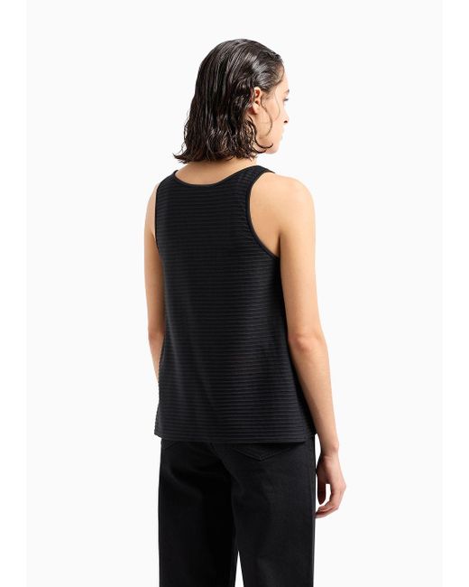 Emporio Armani Black Flared Top In Ottoman-effect Jersey