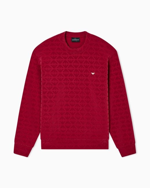Emporio Armani Red Lunar New Year Double-Jersey Sweatshirt With All-Over Flocked Eagles for men