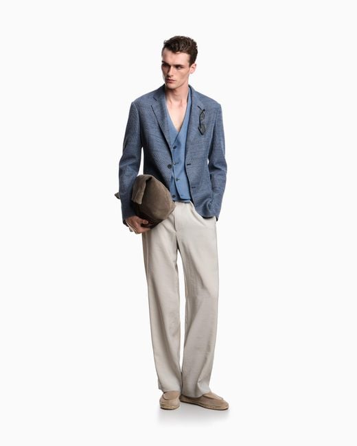 Emporio Armani Brown Icon Peach-Finish Canvas Trousers for men