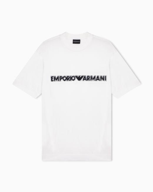 Emporio Armani White Lyocell Blend Jersey T-Shirt With Soft-Touch Embossed Logo for men