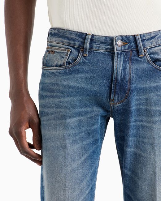 Vaqueros J06 Slim Fit En Denim Elástico Con Lavado Aclarado Y Tratamiento Efecto Sucio Emporio Armani de hombre de color Blue