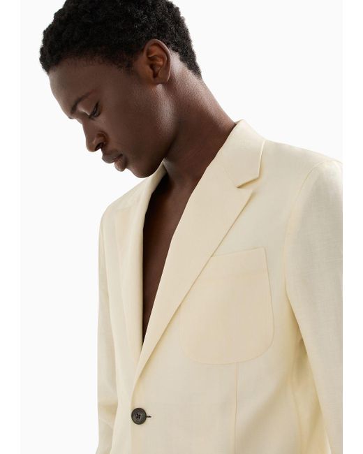 Emporio Armani Natural Single-breasted Suit In An Ultra-light Tropical Virgin Wool And Linen-blend Fabric for men