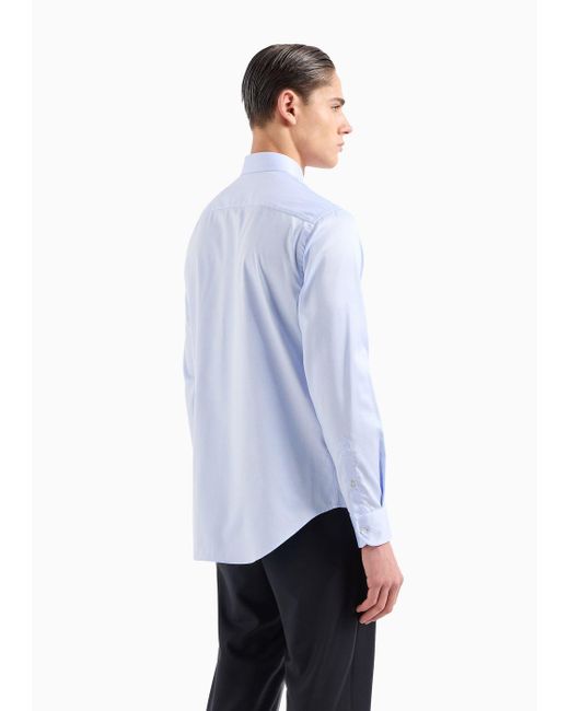 Camisa De Algodón Elástico Sin Planchado Emporio Armani de hombre de color Blue