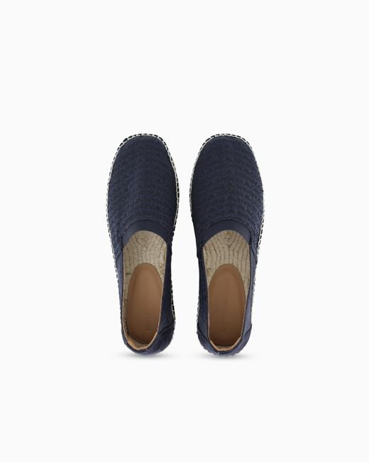 Emporio Armani Blue Jacquard Espadrilles With All-Over Logo Lettering for men