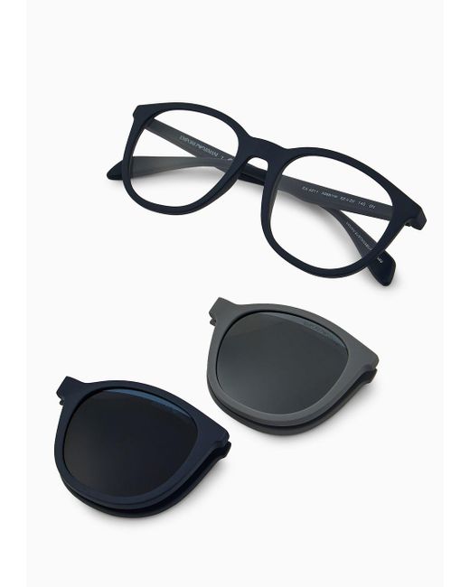 Emporio Armani Blue Panto Sunglasses With Interchangeable Lenses for men