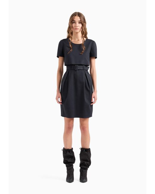 Emporio Armani Black Cotton Dress In Two-piece Effect