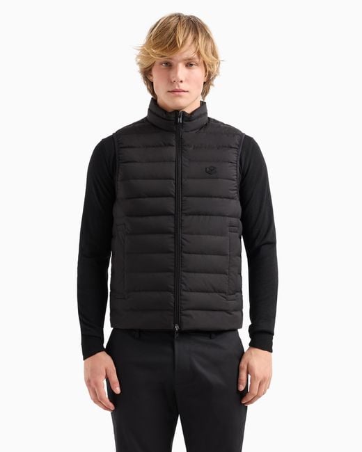 Doudoune Sans Manches Entièrement Zippée En Nylon Matelassé Avec Écusson Logo Aigle Emporio Armani pour homme en coloris Black