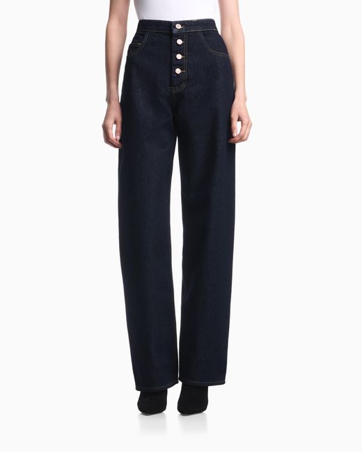 Emporio Armani Blue Denim Jeans With Boteh Capsule Embroidery